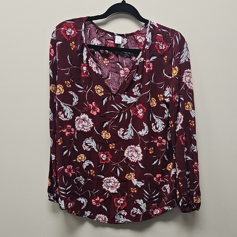 Old Navy Burgundy Floral Blouse